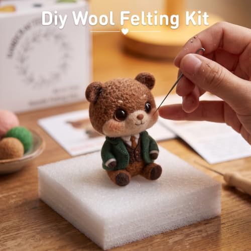 FACE N FACE DIY Needle Felting Kit Cute Gentleman Bear in Suit – Needle Felting Starter Kit with Fiber Roving, Needles, Felting Pad & Instructions | Felted Animal Character Kit for Beginners Adults - Image 6