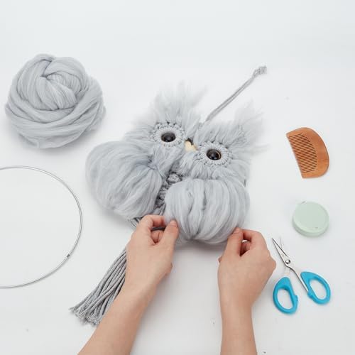 FREEBLOSS DIY Plush Owl Grey Macrame Owl Kit Macrame Wall Hanging Art Macrame Wall Hanging Kit Beginner Macrame Kit with Video Tutorials Macrame Owls Decor for Home - Image 5