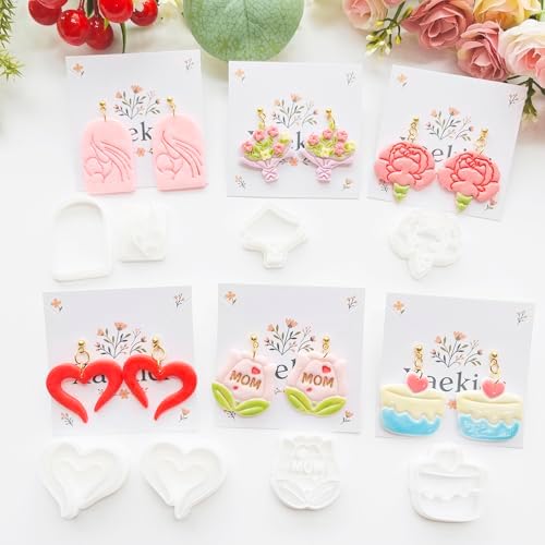 Mother’s Day Polymer Clay Cutters & Stamp Set - 12pcs Sharp & Durable Mom, Heart, Cake, Carnation & Gift Shapes for DIY Earring Jewelry Making, Soft Clay Crafts & Holiday Supplies - Image 5