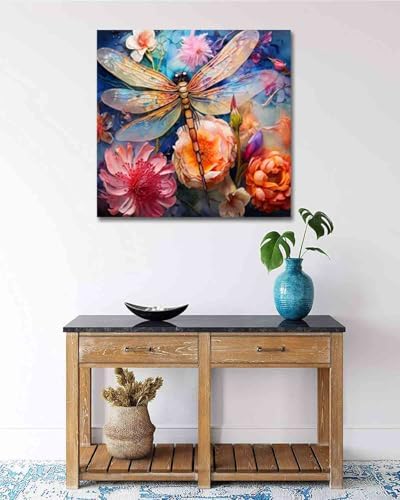 TOCARE Framed Paint by Numbers Kit for Adults Beginners,12x12inch Dragonfly Paint by Number with Frame,Flowers Paint by Numbers Framed Canvas(Without Easel) - Image 7