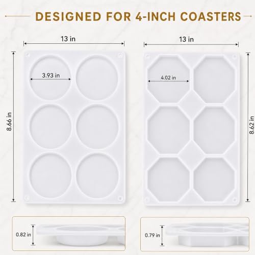 2 Pack Coaster Molds for Epoxy Resin, Round and Octagon Silicone Molds - Image 6