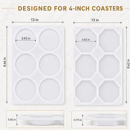 2 Pack Coaster Molds for Epoxy Resin, Round and Octagon Silicone Molds - Image 6