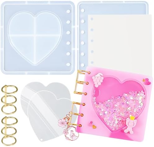 DIY Resin Shaker Journal Kit Heart - Complete Set with Square Notebook Molds, Binder Refills by FUNSHOWCASE