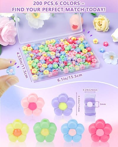 FIVEIZERO Flower Charms, 200PCS Acrylic Flower Beads for Bracelets - Image 2