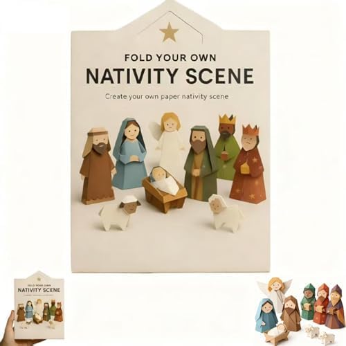 DIY Paper Nativity Scene Craft Kit for Christmas, Fold & Build Paper Manger Set with Baby Jesus, Fun Holiday Origami Project for Kids & Adults, Family Christmas Craft Activity & Gift (Style B) by Unknown