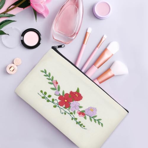 WEBEEDY 3 Sets DIY Embroidery Makeup Pouch Kit Complete Pouch Bag Set with Plants Water-Soluble Patterns, Embroidery Hoop, Thread, for Beginners Women Birthday Sewing Gift, 4.72 * 8.07INCH - Image 4