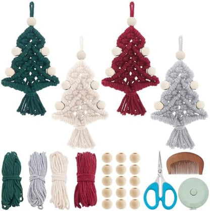 ACRNIGHEET 4 Sets DIY Macrame Christmas Tree Kit, Christmas Tree Macrame with Tassels Ornament Kit, Craft Kits for Adults Beginners with Step by Step Tutorial Instruction by ACRNIGHEET