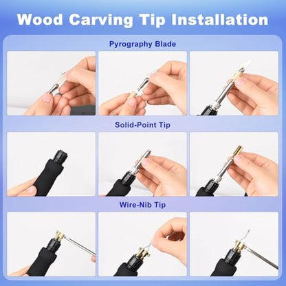 2-in-1 Wood Burning Kit, 88-in-1 Pyrography Wood Burner with 51 Solid Tips, 20 Wire Nibs, Letter & Number Stencils, Unfinished Wood Pieces, Pen Holder, Ideal for Pyrography, DIY Crafts & Gifts - Image 6