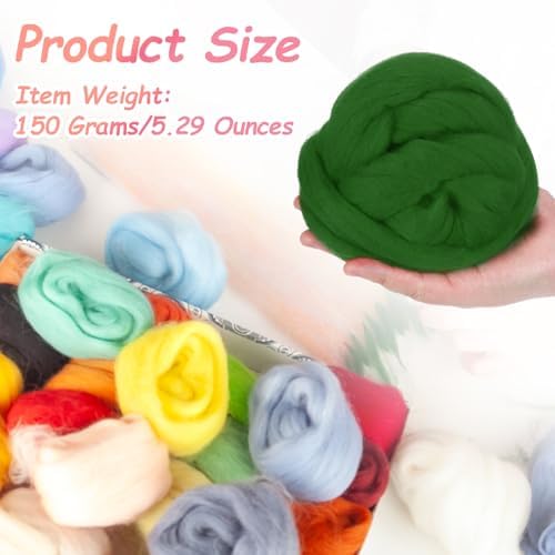 PATIKIL Wool Roving Yarn, 150G/5.3OZ Soft Felting Wool Pure Chunky Roving Yarn Bulk for Needle Felting Knitting Blanket Spinning Weaving DIY Craft, Grass Green - Image 2
