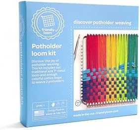 Friendly Loom 7” Traditional Potholder Weaving Kit | Sturdy Metal Loom and Quality Cotton Weaving Loops in Rainbow Colors | Complete Kit to Weave 2 Functional Potholders | Made in the USA by Harrisville+Designs+Toys