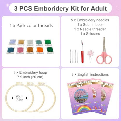 Huacan Embroidery Kit for Adults Beginners with 3 Hoops & Gift Box - Image 2