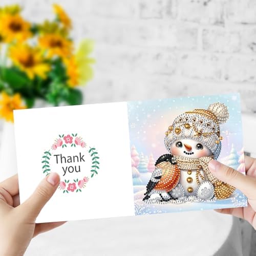 Diamond Art Christmas Cards Kit, 6PCS DIY Diamond Painting Christmas Cards with Envelopes, 5D Diamond Dot Greeting Cards for Adults, Xmas Card for Holiday Crafting Gifts (Colorful Christmas Snowman) - Image 6