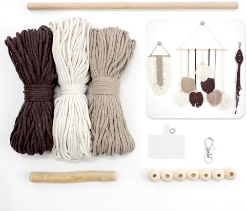 BUFANTL DIY Macrame Leaf Kit for Beginners, 3-in-1 Starter Set with 2 Wall Hangings & 1 Keychain, Boho Weaving Craft Kit with Printed Tutorial for Adults by Unknown