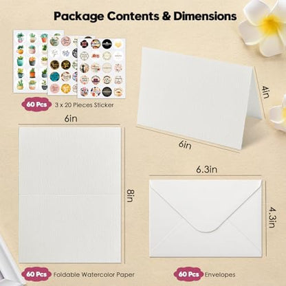 KOVIEDE 60 Pack Foldable Blank Watercolor Cards with Envelopes 4 x 6 Inch - Image 2