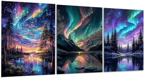 Yunruily 3 Pack Paint by Number Adult - Aurora Adult Paint Numbers,Aurora Painting by Numbers Kit for Adults for Gifts Home Wall Decor 12x16 Inch by VintageStyleWallDecoration