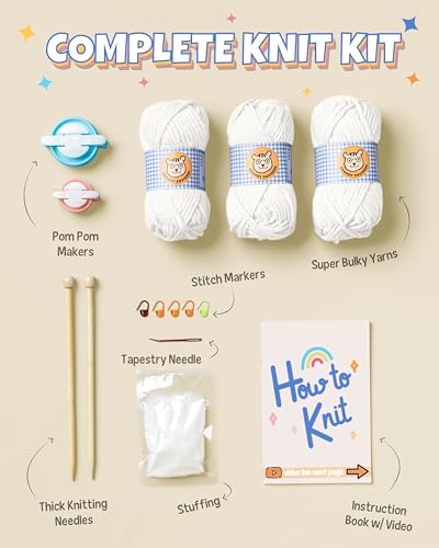 Complete Knitting Kit for Beginners - Learn to Knit Kit with Knitting Accessories Like Thick Beginner Ivory Yarn, Bamboo Needles for Beginners & More - Includes Video Tutorials & Written Guide - Image 4