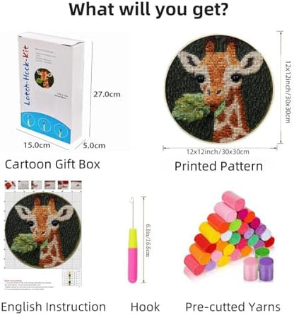 Latch Hook Mini Rug Kit Cute Baby Giraffe Chewing Leaf Easy for Beginners Round Shape Carpet Crochet Yarn Craft DIY Hook and Latch Little Tapestry for Home Decor 30x30cm(2) - Image 2