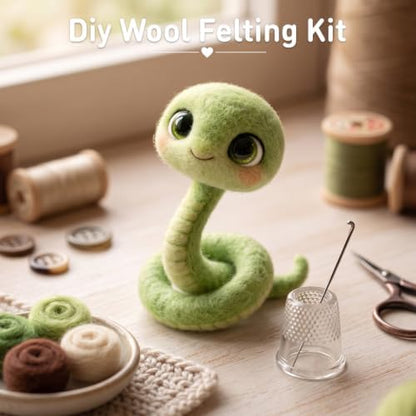 DIY Needle Felting Kit Cute Green Snake – Needle Felting Starter Kit with Fiber Roving, Needles, Felting Pad & Instructions | Felted Animal Kit for Beginners Adults | Unique DIY Craft Gift - Image 6