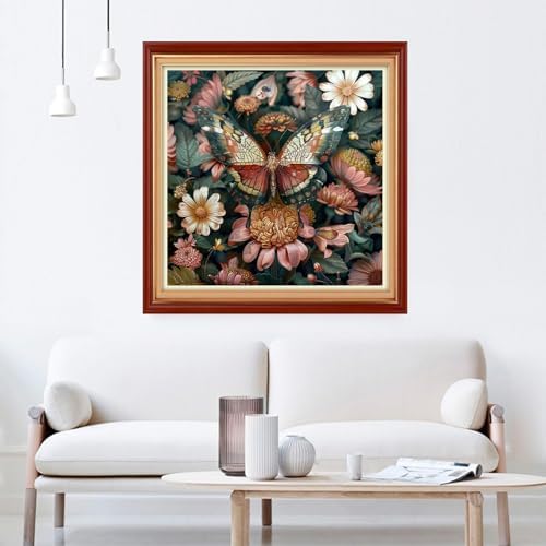 Joyhoor Cross Stitch Kits for Beginners Stamped Cross-Stitch Supplies Needlework preprint Embroidery Kits for Adults DIY Needlepoint Kit Embroidery Patterns 11CT-Colorful Butterfly Flowers 18×18 inch - Image 2