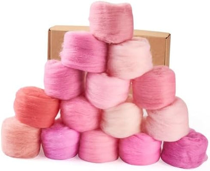 FASHEWELRY 2.6 OZ Wool Felting Set for DIY Craft, Pastel Nature Wool Roving Needle Felting Wool Roving for Needle Felting Wet Felting DIY Hand Spinning (15 Colors) by FASHEWELRY