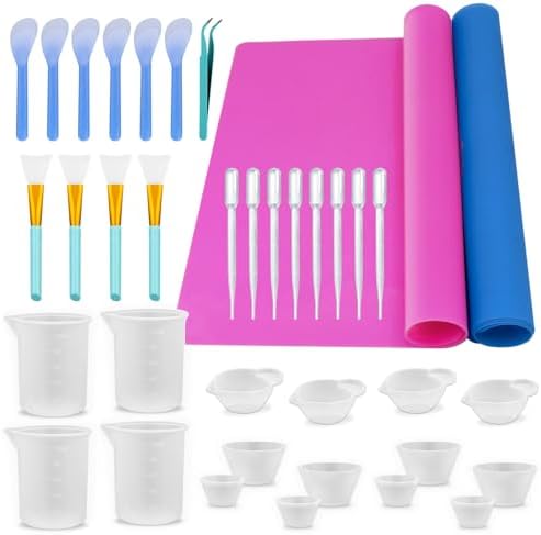 SWIGRANCE Epoxy Resin Mixing Tools Kit 36Pcs, Reusable Soft Silicone Tools, Includes A3 Non-Stick Silicone Mat, Measuring Cups, Dropper Pipettes, Stir Sticks, Brushes, Resin Casting DIY Jewelry Making by SwigranceQualityCreativity
