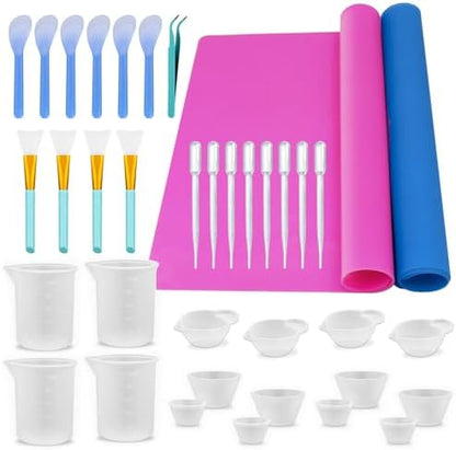 SWIGRANCE Epoxy Resin Mixing Tools Kit 36Pcs, Reusable Soft Silicone Tools, Includes A3 Non-Stick Silicone Mat, Measuring Cups, Dropper Pipettes, Stir Sticks, Brushes, Resin Casting DIY Jewelry Making by SwigranceQualityCreativity