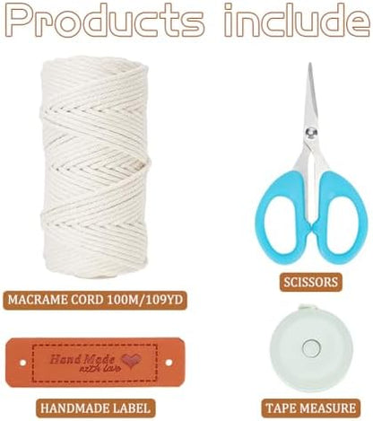 FREEBLOSS Macrame Basket Kit - DIY Macrame Kit with Video Tutorial and 100m Cotton Cord for Storage and Crafting - Image 2