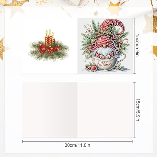 jinglinhh 6pcs Christmas Cup Gnome Diamond Art Painting Greeting Cards with Envelopes, DIY Card Making Kits for Adults, Diamond Art Postcards Holiday Cards Craft Gifts - Image 2