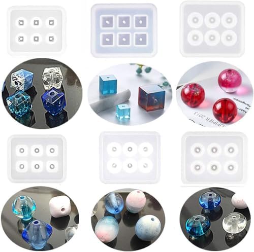6 Pack Resin Beads Molds with Hole Silicone Resin Epoxy Molds for Cabochon Gemstone Pendant Earrings Jewelry Casting by Unknown