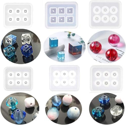 6 Pack Resin Beads Molds with Hole Silicone Resin Epoxy Molds for Cabochon Gemstone Pendant Earrings Jewelry Casting by Unknown