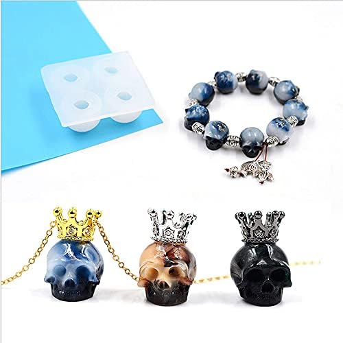 Woohome Beads Resin Moulds Set, 2 PCS Skull Resin Casting Mould Epoxy Resin Moulds with String, Bracelet Accessories for Bracelet, Gemstone Jewelry Casting - Image 5