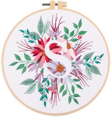 IUHUI Embroidery Kit for Beginners Adults - 26 Floral Letters Easy Patterns, DIY Hand Stitching Embroidery Set with Hoop (Flower and Grass Letter S) by Unknown