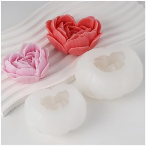 2 Pcs Rose Candle Molds, 3D Heart Rose Flower Silicone Molds, Valentine’s Day Heart Resin Casting Mold for DIY Soap Candle Wax Melt by KINYFY