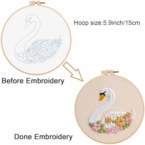 Louise Maelys Swan Floral Embroidery Kit for Beginners DIY Gift Set - Image 3
