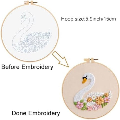 Louise Maelys Swan Floral Embroidery Kit for Beginners DIY Gift Set - Image 3