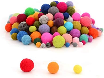 Glaciart One Felt Pom Poms, Wool Balls (120 Pcs) 3 Sizes: 1.5 cm, 2 cm & 2.5 cm, Handmade Felted 40 Color (Red, Pink, Blue, Orange, Yellow, White, Pastel & More),Bulk Small Puff for Felting &Garland by GlaciartOne