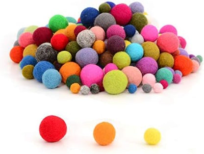 Glaciart One Felt Pom Poms, Wool Balls (120 Pcs) 3 Sizes: 1.5 cm, 2 cm & 2.5 cm, Handmade Felted 40 Color (Red, Pink, Blue, Orange, Yellow, White, Pastel & More),Bulk Small Puff for Felting &Garland by GlaciartOne