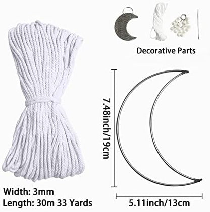 JeogYong Macrame Kit, DIY Moon Dream Catcher Macrame Kits for Kids & Adults Beginners, Includes Metal Hoop Rings Macrame Cord or More Craft Supplies and Materials for Bohemian Wall Decor Dreamcatcher - Image 2