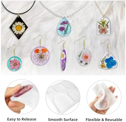Roxjaejae 129 PCS Resin Earring Molds Silicone Kit, Resin Jewelry Molds with Built-in Holes for Earrings, Necklace, Pendants, Keychains - Image 2