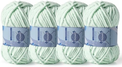 4 Pack Chunky Chenille Yarn for Crocheting, Baby Yarn for Crocheting Soft Blankets, Bulky Yarns for Crochet Amigurumi, 400g (297yds) Fluffy Velvet Yarns for Hand Knitting (4 Baby Green) by OMoiut