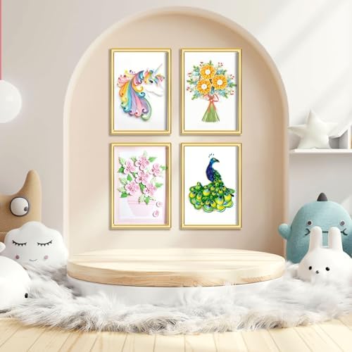 Ohmique Paper Quilling Kit - Paper Quilling Kit for Beginner Adults,DIY Set with Quilling Paper Strips 5mm, Filigree Paper Tools, 4 Patterns Flowers,Peacock,Unicon DIY Craft - Image 6