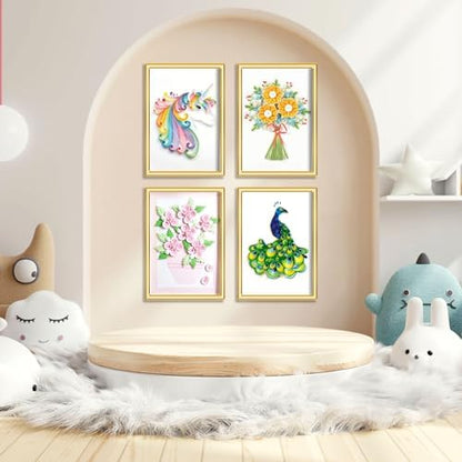 Ohmique Paper Quilling Kit - Paper Quilling Kit for Beginner Adults,DIY Set with Quilling Paper Strips 5mm, Filigree Paper Tools, 4 Patterns Flowers,Peacock,Unicon DIY Craft - Image 6