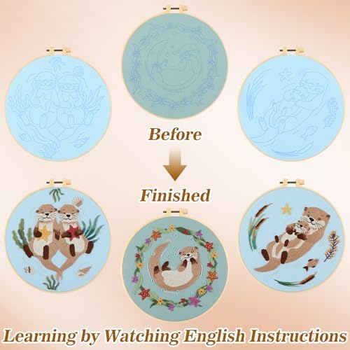 Mindsoft 3 Set Needlepoint Kit for Beginners with Hoop,Otter - Image 6
