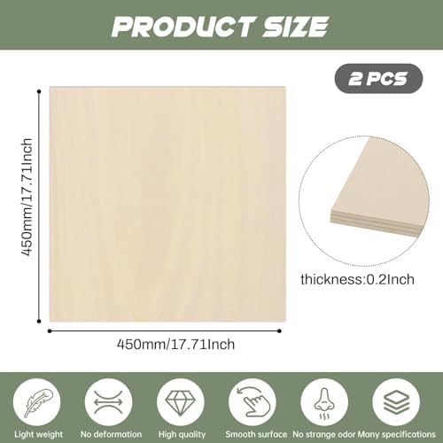 2 Pack Plywood Sheets, 17.1" x 17.1"x 0.2" Basswood Sheets - Image 2