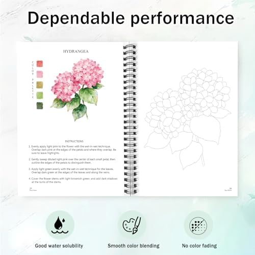 Watercolor Workbooks for Adults Beginners & Teens, 16 Colors 15 Beautiful Paintings, Pre-Outlined Designs, Easy Watercolor Art Book（Without Palette Rose Flowers） - Image 3