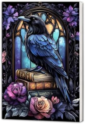 NXIKYO Framed Blue Raven Paint by Numbers Kit for Adults Beginner, Gothic Books Easy Paint by Numbers Canvas with Frame, DIY Painting Kit for Relaxing Home Wall Decor Gift 8x12 Inch by NXIKYO