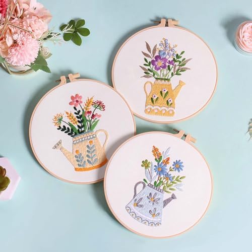 GLTAYLMY 3pcs Embroidery Starter Kit with Vase Pattern, Stamped Cross Stitch Kits for Beginners Adults with Embroidery Hoop and Instructions, Hand Embroidery Kit - Image 5