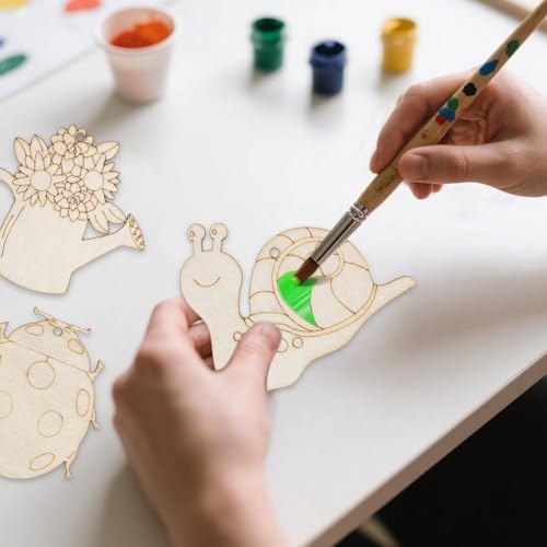 24PCS Wooden Crafts to Paint, Wooden Spring Ornaments to Paint, 8 Styles Unfinished Wood Crafts for Home Hanging Decorations, Crafts for Seniors, Insect Dragonfly Butterfly Snail Mushroom Flower - Image 3