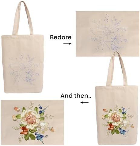 CREAWONDER Canvas Tote Bag Embroidery Kit with Pattern for Beginners, Arts and DIY Embroidery Crafts Kits for Adults, Include Instructions, Embroidery Hoops, Color Threads and Tool - Image 5