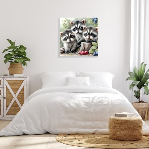 Bowetile Baby Raccoons Paint by Numbers Kit for Adults, Framed Painting by Numbers Animals, Adults' Paint-by-Number Kits on Canvas, Acrylic Number Painting for Nursery Home Wall Decor, 8x8in - Image 4